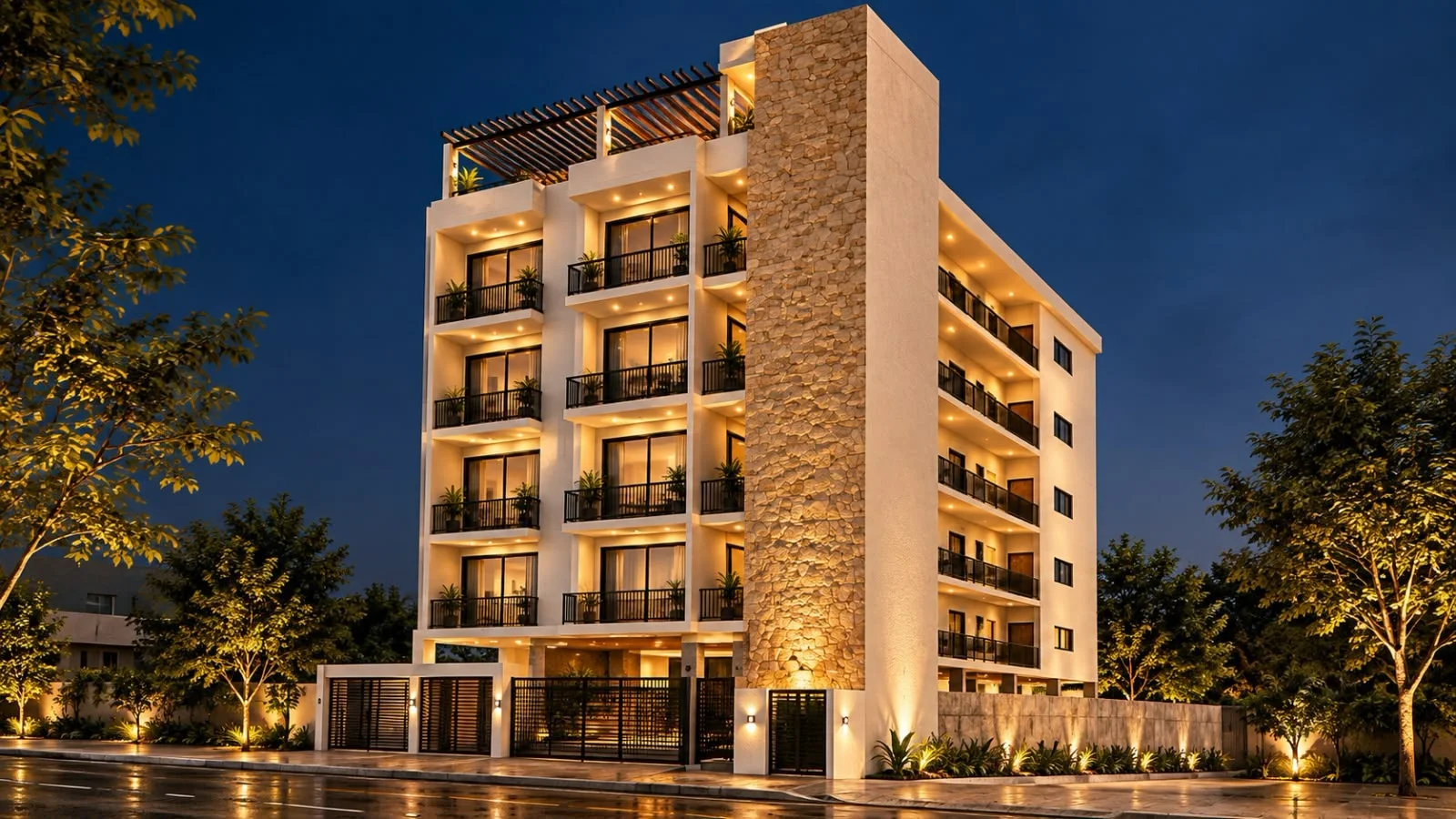 Night render of the Porto Belo facade